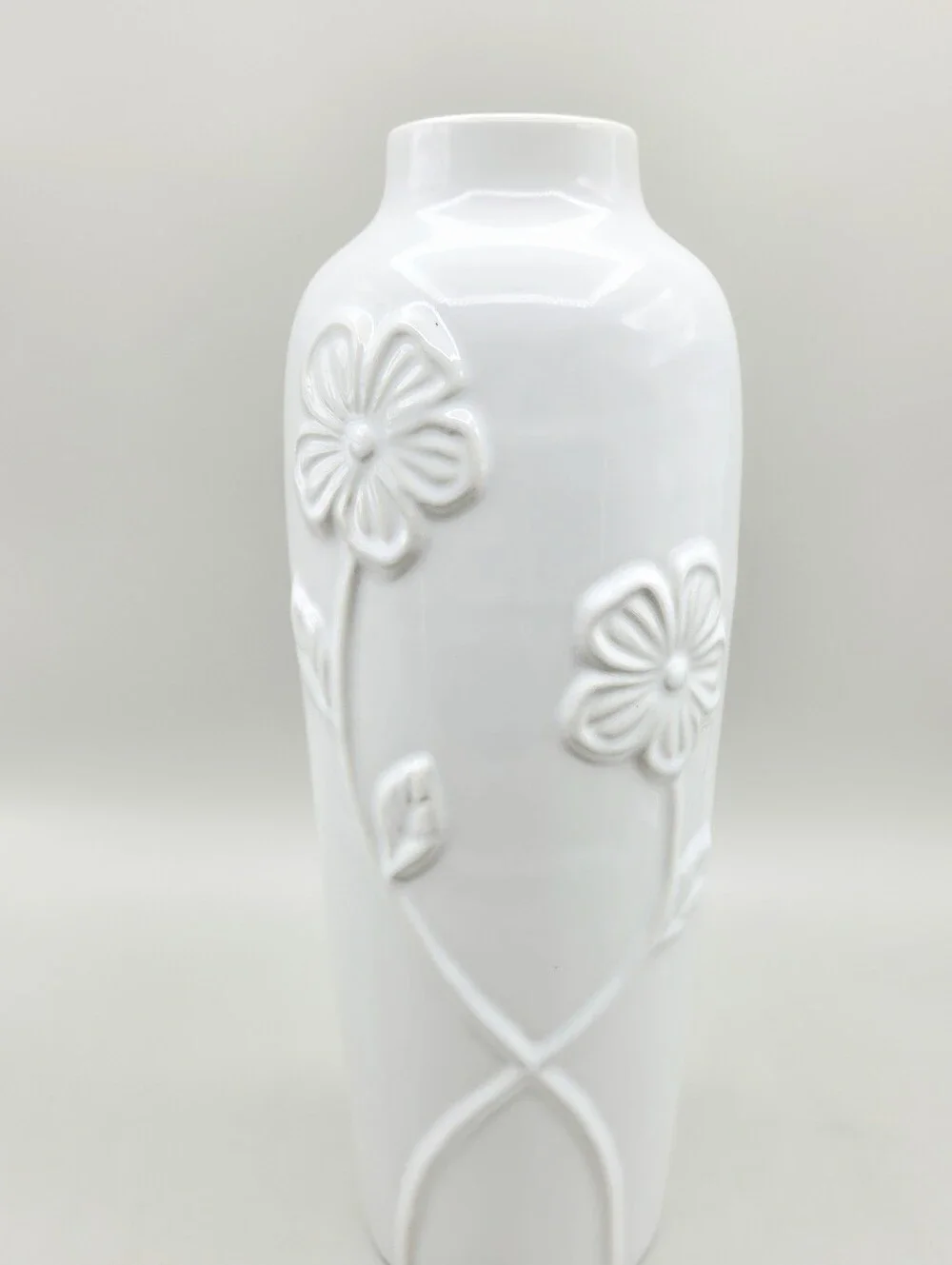 White Floral Embossed Ceramic Vase , NWOT